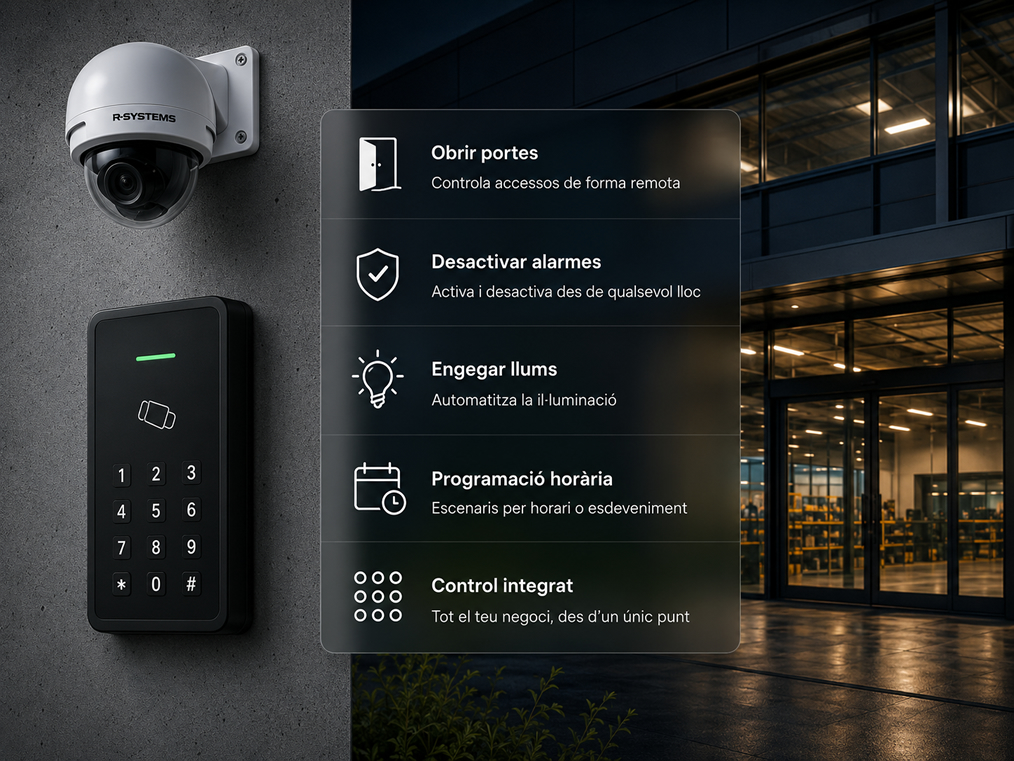 Seguretat i automatismes professionals amb càmeres IP, control d’accessos, relés i escenes programades